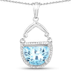 4.08 Carat Genuine Swiss Blue Topaz & White Topaz .925 Sterling Silver Pendant