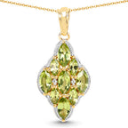 14K Yellow Gold Plated 4.02 Carat Genuine Peridot & White Topaz .925 Sterling Silver Pendant