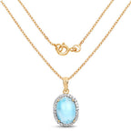 14K Yellow Gold Plated 13.55 Carat Genuine Larimar and White Topaz .925 Sterling Silver Pendant