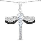 1.86 Carat Genuine Aquamarine and White Zircon .925 Sterling Silver Pendant