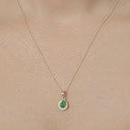 0.89 Carat Genuine Zambian Emerald and White Diamond 14K Yellow Gold Pendant