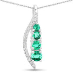 0.34 Carat Genuine Zambian Emerald and White Diamond 14K White Gold Pendant