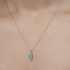 0.34 Carat Genuine Zambian Emerald and White Diamond 14K White Gold Pendant
