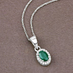 0.81 Carat Genuine Zambian Emerald and White Diamond 14K White Gold Pendant
