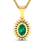 1.13 Carat Genuine Zambian Emerald and White Diamond 14K Yellow Gold Pendant