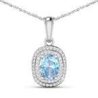 1.35 Carat Genuine Aquamarine and White Diamond 14K White Gold Pendant
