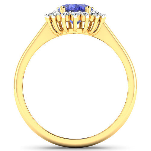 1.92 Carat Genuine Tanzanite and White Diamond 14K Yellow Gold Ring