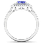 2.02 Carat Genuine Tanzanite and White Diamond 14K White Gold Ring