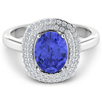 2.02 Carat Genuine Tanzanite and White Diamond 14K White Gold Ring