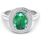 1.97 Carat Genuine Zambian Emerald and White Diamond 14K White Gold Ring