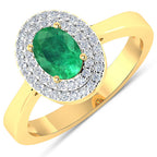 0.88 Carat Genuine Zambian Emerald and White Diamond 14K Yellow Gold Ring