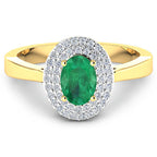 0.88 Carat Genuine Zambian Emerald and White Diamond 14K Yellow Gold Ring