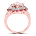 14K Rose Gold Plated 3.11 Carat Genuine Morganite, Pink Tourmaline & White Topaz .925 Sterling Silver Ring