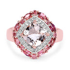 14K Rose Gold Plated 3.11 Carat Genuine Morganite, Pink Tourmaline & White Topaz .925 Sterling Silver Ring