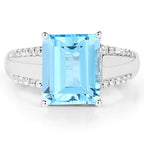 5.78 Carat Genuine Swiss Blue Topaz and White Topaz .925 Sterling Silver Ring