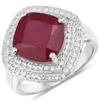 5.86 Carat Glass-Filled Ruby and White Topaz .925 Sterling Silver Ring