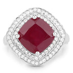 5.86 Carat Glass-Filled Ruby and White Topaz .925 Sterling Silver Ring