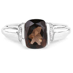 2.03 Carat Genuine Smoky Quartz & White Topaz .925 Sterling Silver Ring