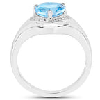 2.23 Carat Genuine Swiss Blue Topaz and White Topaz .925 Sterling Silver Ring