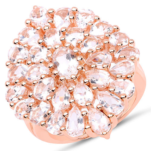Anillo de plata de ley 925 chapado en oro rosa de 18 quilates con morganita auténtica de 4,55 quilates