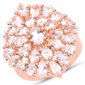 Anillo de plata de ley 925 chapado en oro rosa de 18 quilates con morganita auténtica de 4,55 quilates