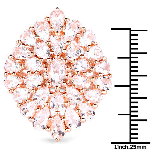 Anillo de plata de ley 925 chapado en oro rosa de 18 quilates con morganita auténtica de 4,55 quilates
