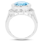5.39 Carat Genuine Blue Topaz and White Topaz .925 Sterling Silver Ring