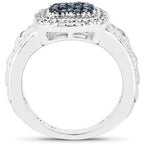 0.28 Carat Genuine Blue Diamond and White Diamond .925 Sterling Silver Ring