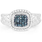0.28 Carat Genuine Blue Diamond and White Diamond .925 Sterling Silver Ring