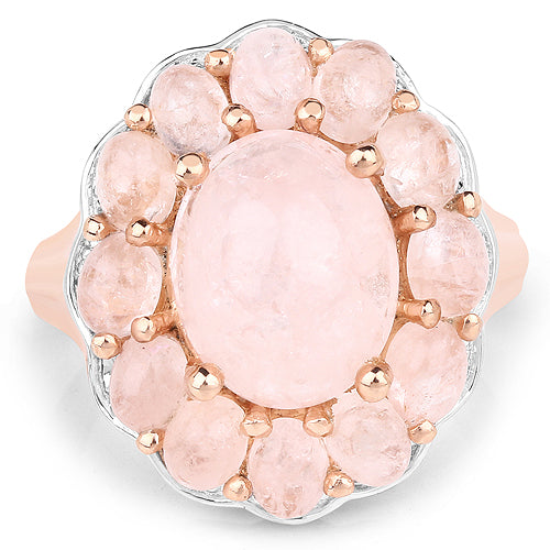 Anillo de plata esterlina .925 con morganita auténtica de 6.76 quilates, bañado en oro rosa de 14 quilates