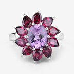 5.65 Carat Genuine Amethyst and Rhodolite .925 Sterling Silver Ring