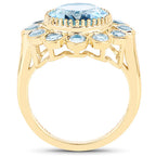 14K Yellow Gold Plated 6.59 Carat Genuine Blue Topaz .925 Sterling Silver Ring