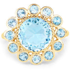 14K Yellow Gold Plated 6.59 Carat Genuine Blue Topaz .925 Sterling Silver Ring