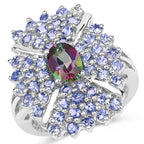 2.86 Carat Genuine Mystic Topaz and Tanzanite .925 Sterling Silver Ring