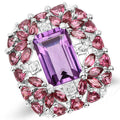 7.59 Carat Genuine Pink Amethyst, Rhodolite, and White Topaz .925 Sterling Silver Ring