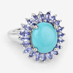 6.10 Carat Genuine Larimar and Tanzanite .925 Sterling Silver Ring