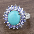 6.10 Carat Genuine Larimar and Tanzanite .925 Sterling Silver Ring