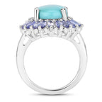 6.10 Carat Genuine Larimar and Tanzanite .925 Sterling Silver Ring