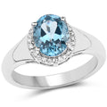 2.13 Carat Genuine London Blue Topaz and White Topaz .925 Sterling Silver Ring