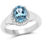 2.13 Carat Genuine London Blue Topaz and White Topaz .925 Sterling Silver Ring