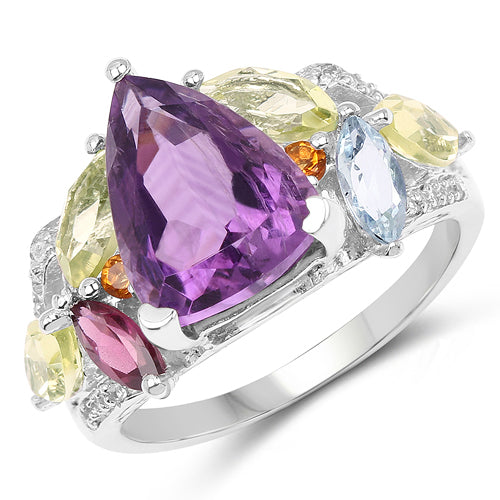 6.30 Carat Genuine Multi-Stone .925 Sterling Silver Ring