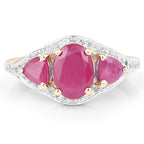 14K Yellow Gold Plated 2.49 Carat Genuine Glass Filled Ruby and White Topaz .925 Sterling Silver Ring