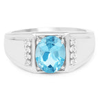 2.18 Carat Genuine London Blue Topaz and White Topaz .925 Sterling Silver Ring