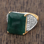 8.70 Carat Dyed Emerald and White Topaz .925 Sterling Silver Ring