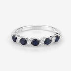 0.64 Carat Genuine Blue Sapphire and White Topaz .925 Sterling Silver Ring