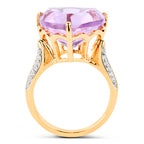 14K Yellow Gold Plated 10.44 Carat Genuine Pink Amethyst and White Topaz .925 Sterling Silver Ring