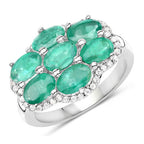 3.33 Carat Genuine Zambian Emerald and White Zircon .925 Sterling Silver Ring