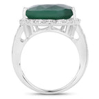 13.05 Carat Dyed Emerald and White Topaz .925 Sterling Silver Ring