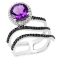 2.31 Carat Genuine Amethyst, Black Spinel, and White Diamond .925 Sterling Silver Ring