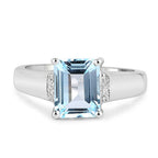 2.64 Carat Genuine Blue Topaz and White Topaz .925 Sterling Silver Ring